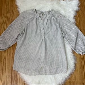 Joie Popover Silk Blend Black White V-Neck 3/4 Sleeve Classic Blouse Size XSa